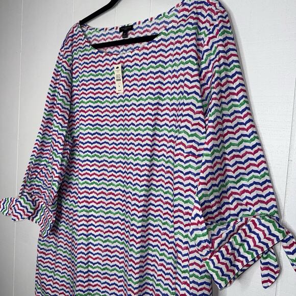Talbots Woman Striped Cotton Blouse Tie Sleeves Size 3X NWT - Picture 3 of 5